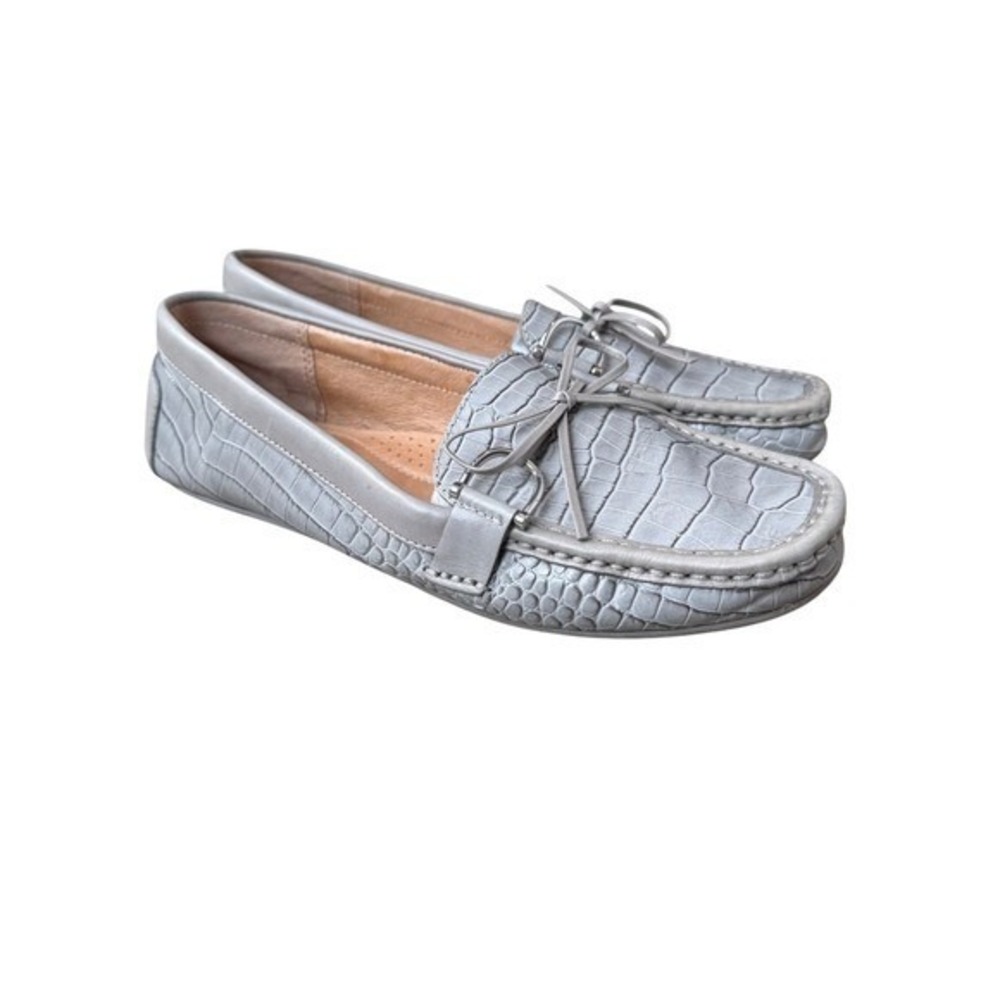 Ralph Lauren Briley II Gray Crocodile Leather Loafer Shoe SZ 8 Preppy Equestrian